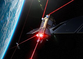 Laser-fast communications among satellites – animation and copyright Mynaric AG