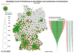 Grafik von COVID-19-Infektionen. (Grafik © Thomas Gründemann, Institut für Kartographie, TU Dresden)