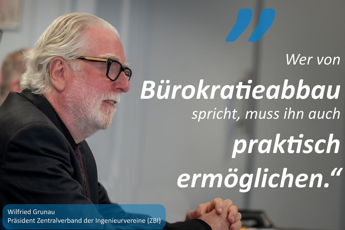 „Wer von Bürokratieabbau spricht, muss ihn auch praktisch ermöglichen. Der vorliegende Gesetzentwurf geht in die richtige Richtung: Er reduziert unnötige Mehrfachvorgänge, stärkt digitale Verfahren und schafft effizientere Abläufe. Das entlastet Unternehmen, Ingenieurbüros und Behörden gleichermaßen – ohne Abstriche bei Qualität, Sicherheit oder Rechtsstaatlichkeit“, erklärt ZBI-Präsident Dipl.-Ing. Wilfried Grunau.