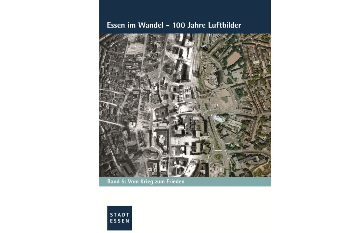 Collage von der Innenstadt mit Luftbildern aus den Jahren 1926 bis 2022. © Amt für Geoinformation, Vermessung und Kataster/RVR 