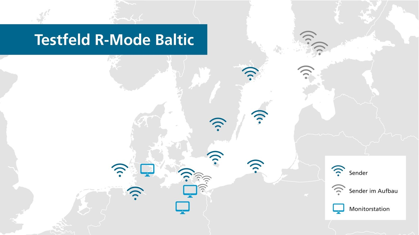 Testfeld R-Mode Baltic. Derzeit wird im 2023 gestarteten Projekt ORMOBASS das Testgebiet auf den Ostseeraum zwischen Schweden, Finnland und Estland ausgeweitet. Damit wird eine Region erfasst, aus der aktuell häufig Störungen des Navigationssystems gemeldet werden. Bild: DLR (CC BY-NC-ND 3.0)