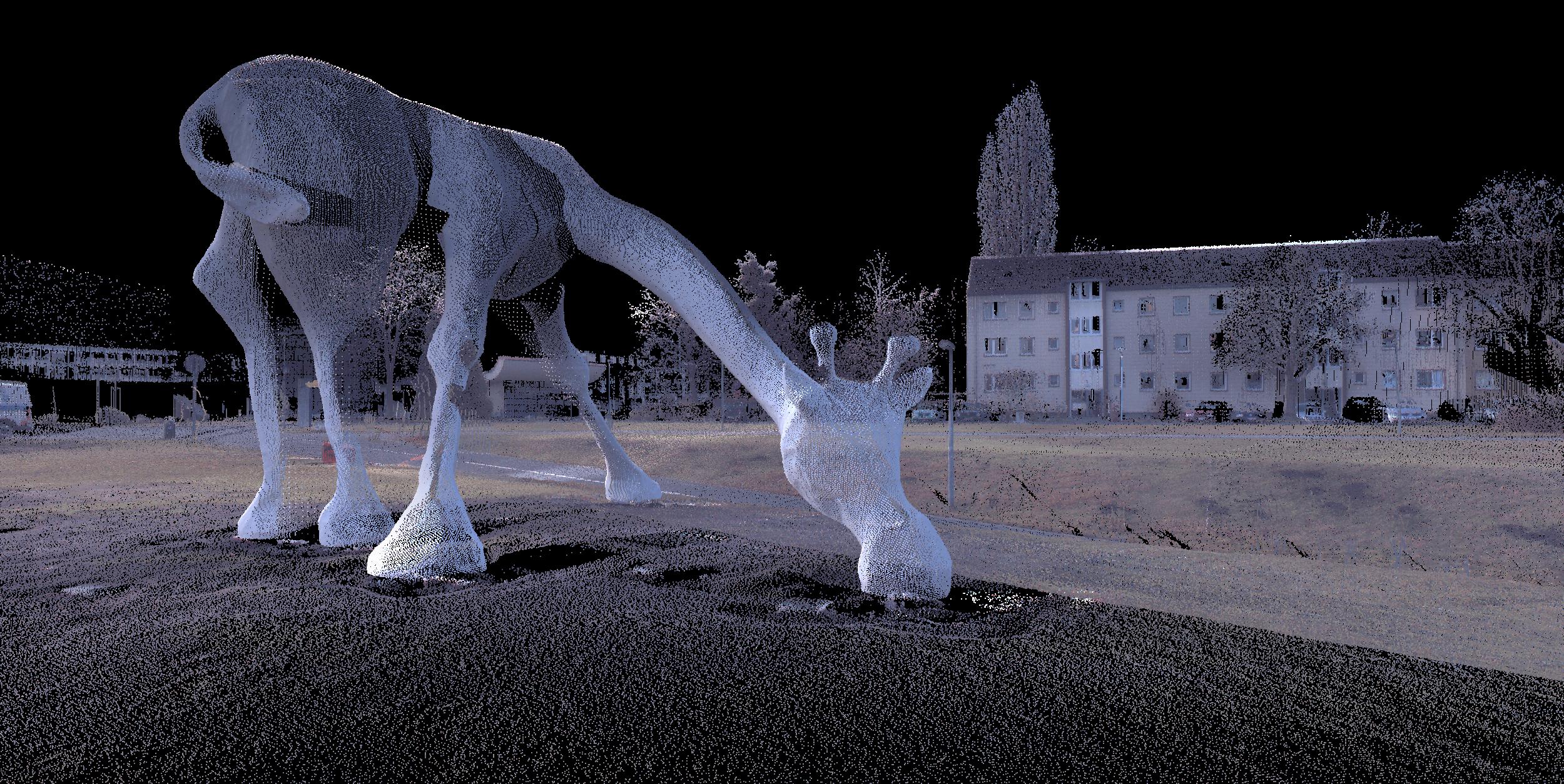 So kann es aussehen: Die „Giraffe“ am Südkopf, nachdem sie mit terrestrischem Laserscanning vermessen wurde. Grafik/Foto: entricon GmbH