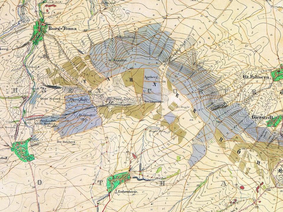 Ausschnitt einer historischen topographischen Karte von Gräfentonna, 1854. Bild: Thüringer Landesamt für Bodenmanagement und Geoinformation