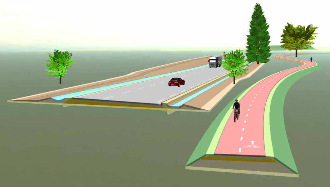 Die aktuelle Ergänzung für den Neuen Straßenentwurf in der card_1 Version 10.0 ermöglicht die automatisierte Planung von Rad- und Gehwegen unter Berücksichtigung der geltenden Regelwerke. Bild: IB&T Software GmbH