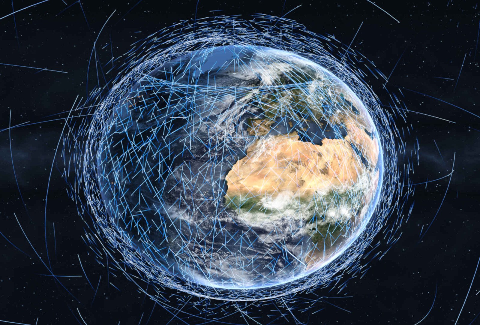 Die Erde mit Satelliten. Credit: DLR (CC BY-NC-ND 3.0)