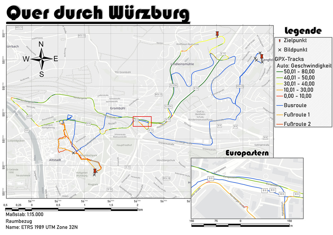 Daria Hofmanns Stadtplan reicht von der Innenstadt bis nach Lengfeld und in die Lindleinsmühle.  Bild: Daria Hofmann