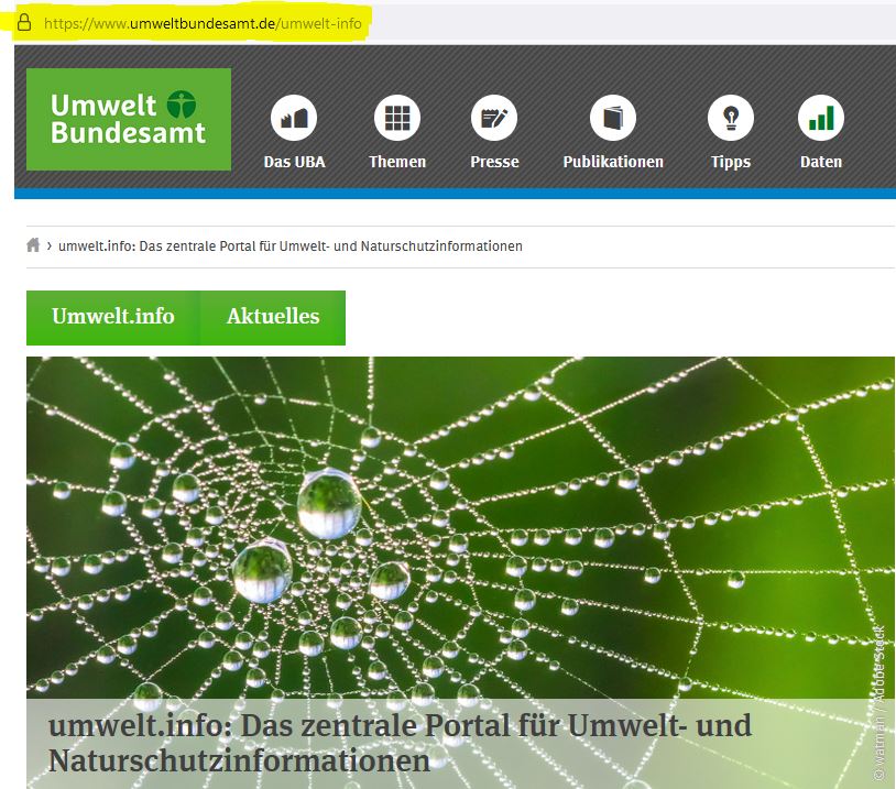 Screenshot der Website "Umwelt.info". (c) Umweltbundesamt