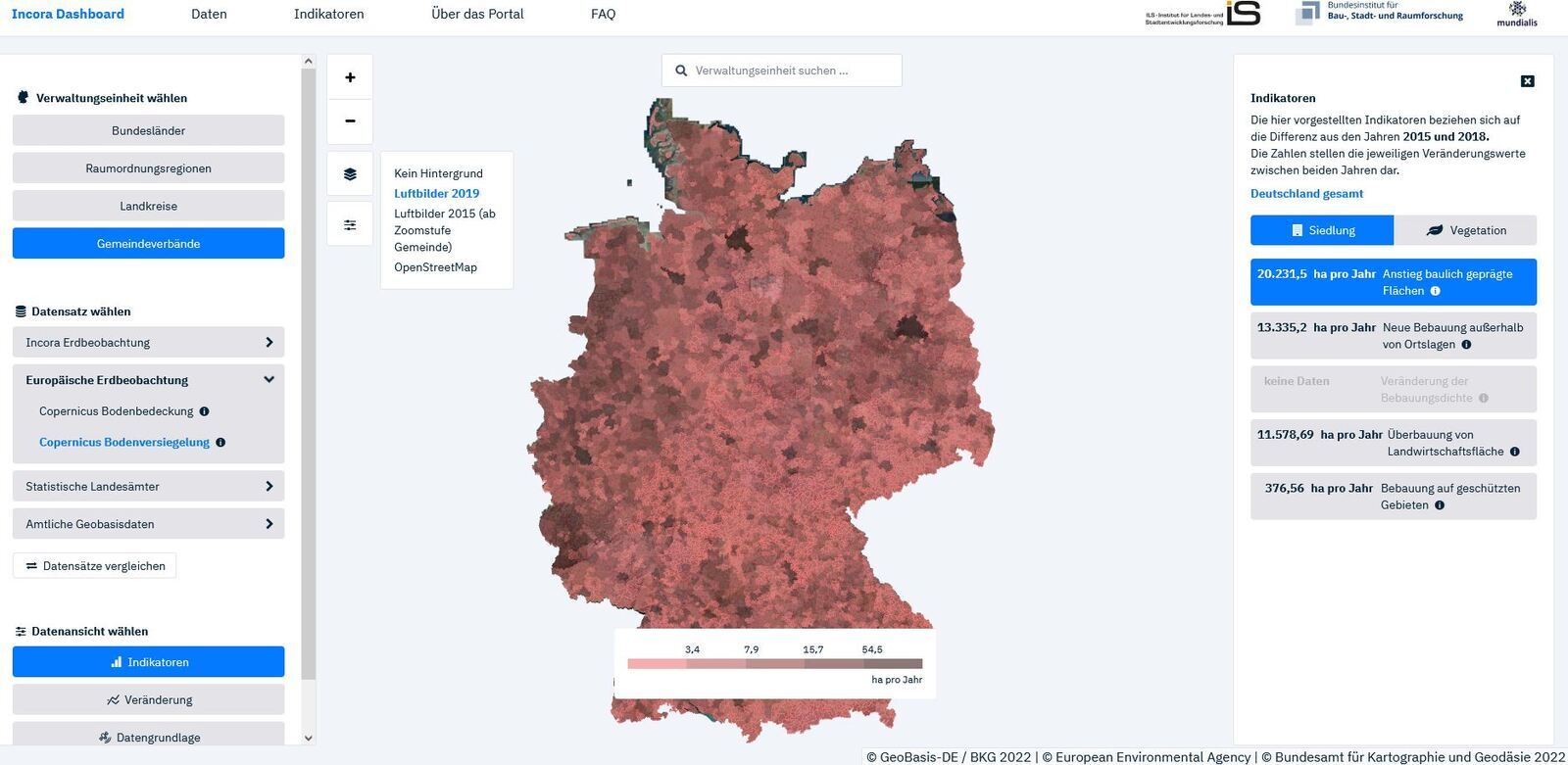 Bild: Screenshot vom  Dashboard https://incora-flaeche.de